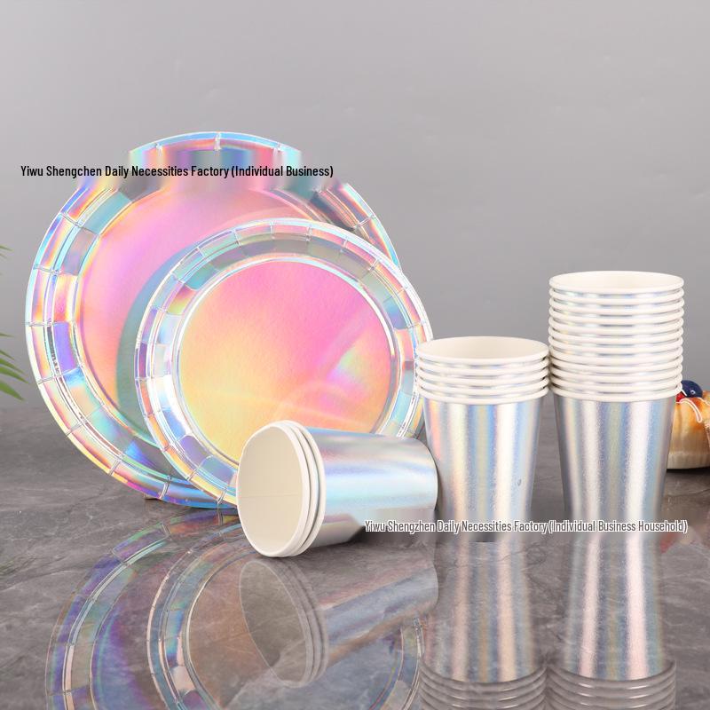 Dazzling 7" & 9" Silver Laser Paper Plate Set - Colorful Disposable Party Decor