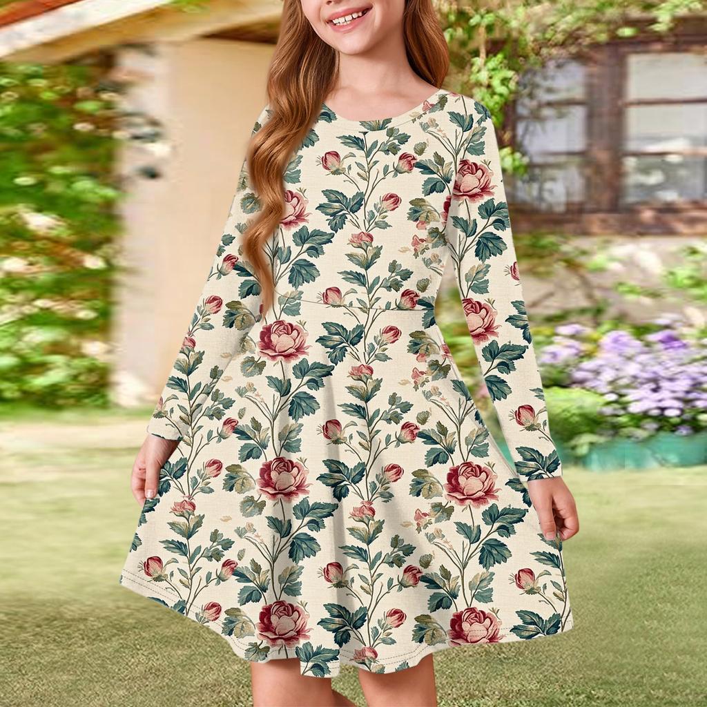 Sommer-Prinzessinenkleid für Mädchen - Langärmeliges A-Linien-T-Shirt-Kleid