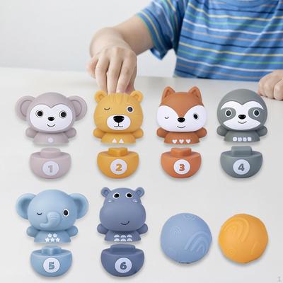 Bowling Set Montessori Toys with 6 Pins, 2 Sound Balls,Stacking and Shape Matching for