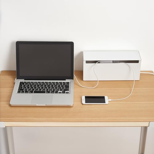 MUJI Stahlhahn Aufbewahrungsbox, Klappdeckel-Typ, Weißgrau, 32cm (W) x 10cm (D) x 14cm (H), 44596654, Kabelbox, Aufbewahrungsbox, Kabelschutz