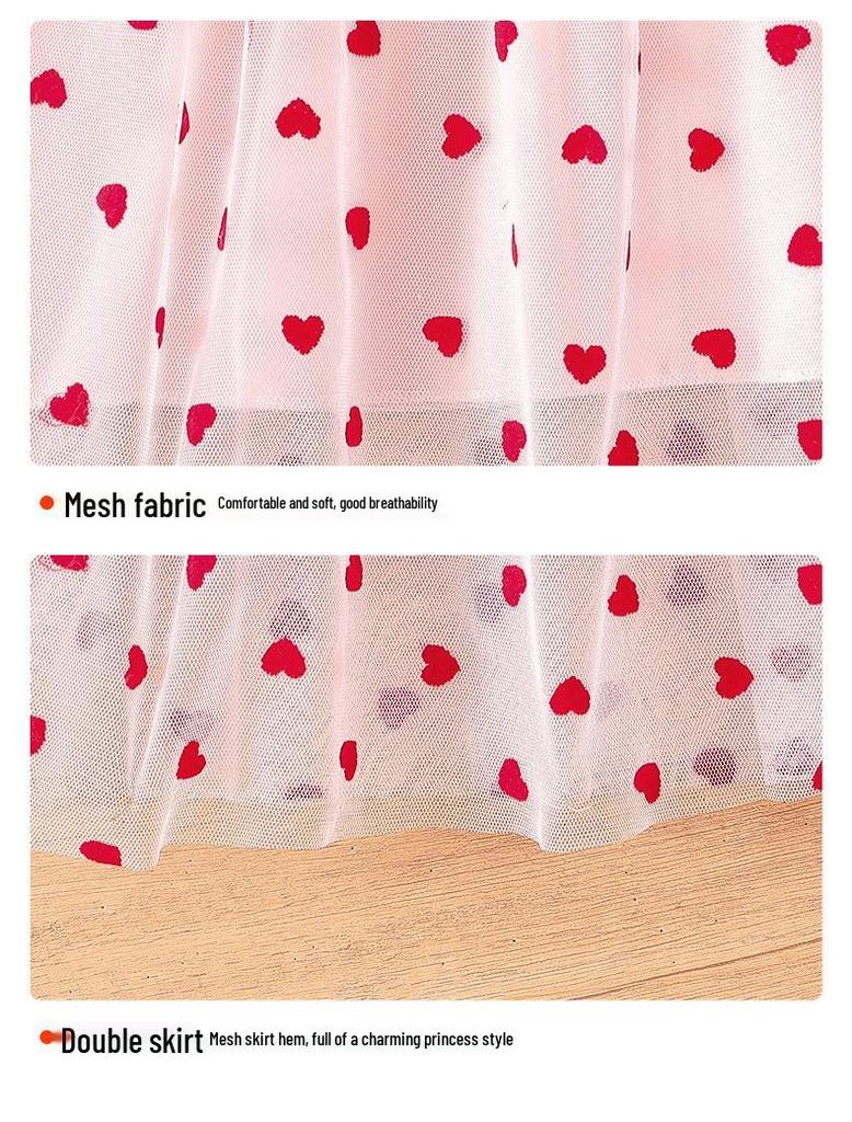 Girls' Korean Style Princess Dress - Summer 2025, Puffy Tulle, Cotton Short Sleeve