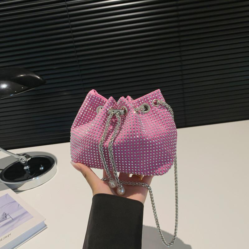Trendy Rhinestone Bucket Bag Stylish Chic Handbag With Adjustable Single Strap
