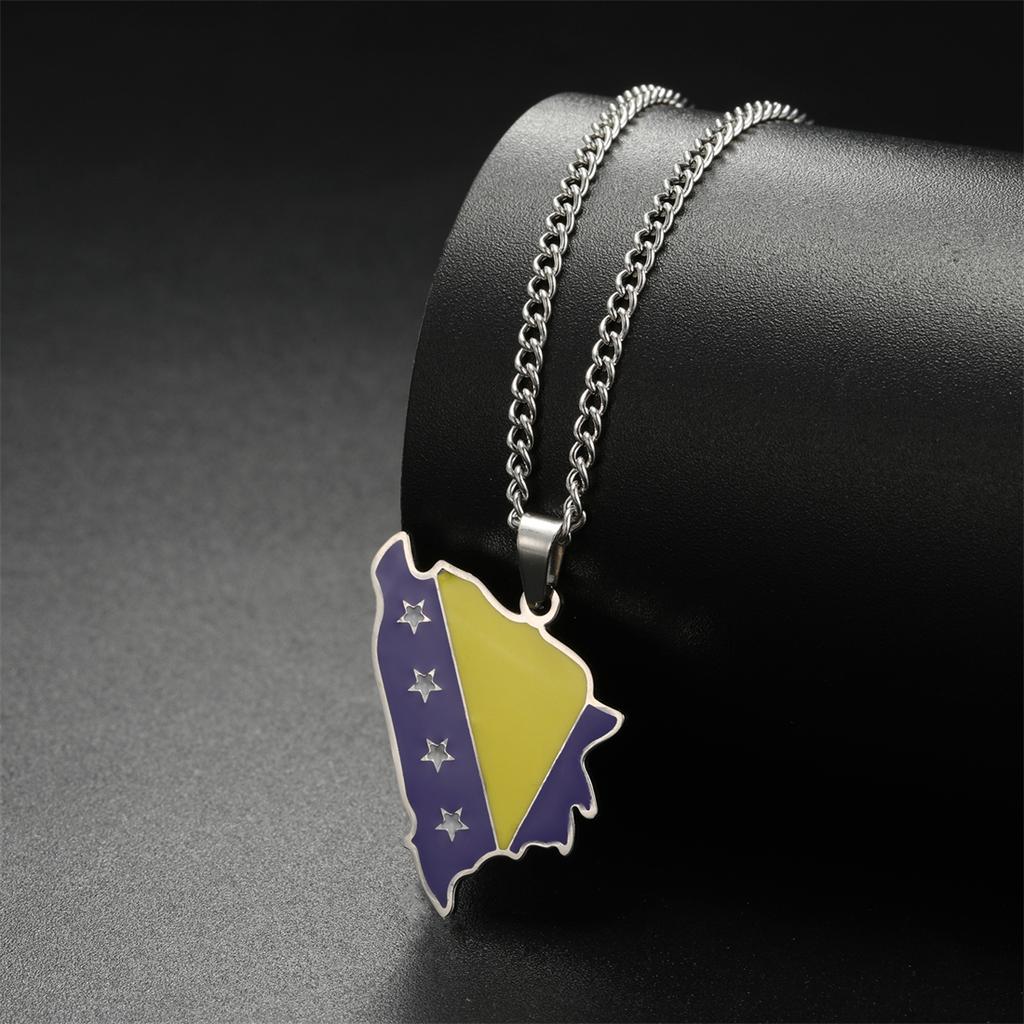Enamel Bosnia and Herzegovina Map Pendant Necklaces Stainless Steel Women Men Charm Party Jewelry Gift