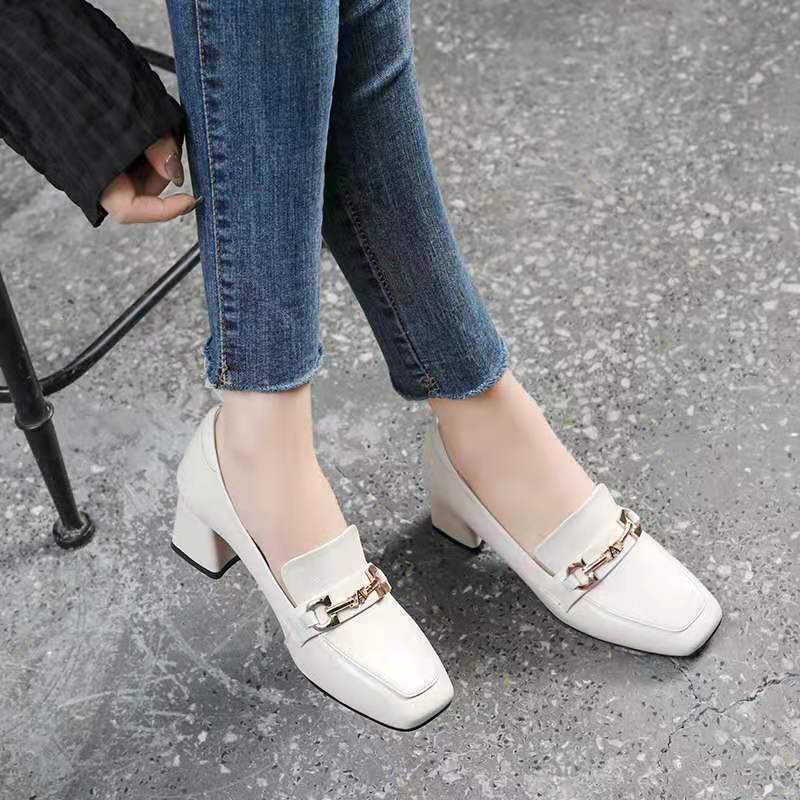

Real soft leather single shoes women s spring and autumn high heels mother shoes thick heel small leather shoes 40