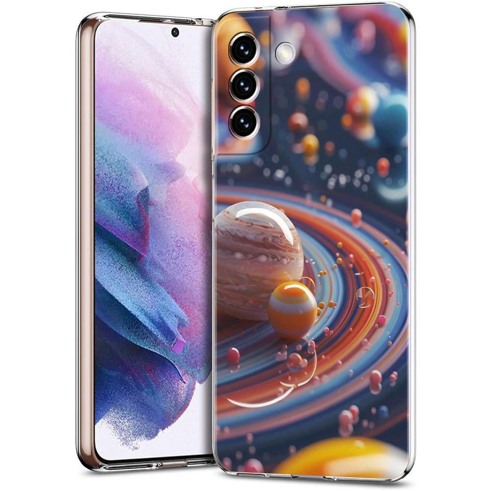Transparente Handyhülle für Samsung Galaxy S25 S24 S23 S22 S20 S21 FE Ultra S24 S23 S10 S10E Plus 5G Cartoon Planetenmuster