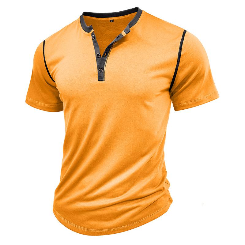 Top da uomo Henley Henley Maniche corte Cotone Girocollo Color block Traspirante T-shirt quotidiane Estate Vacanze primaverili Abbigliamento casual da uomo