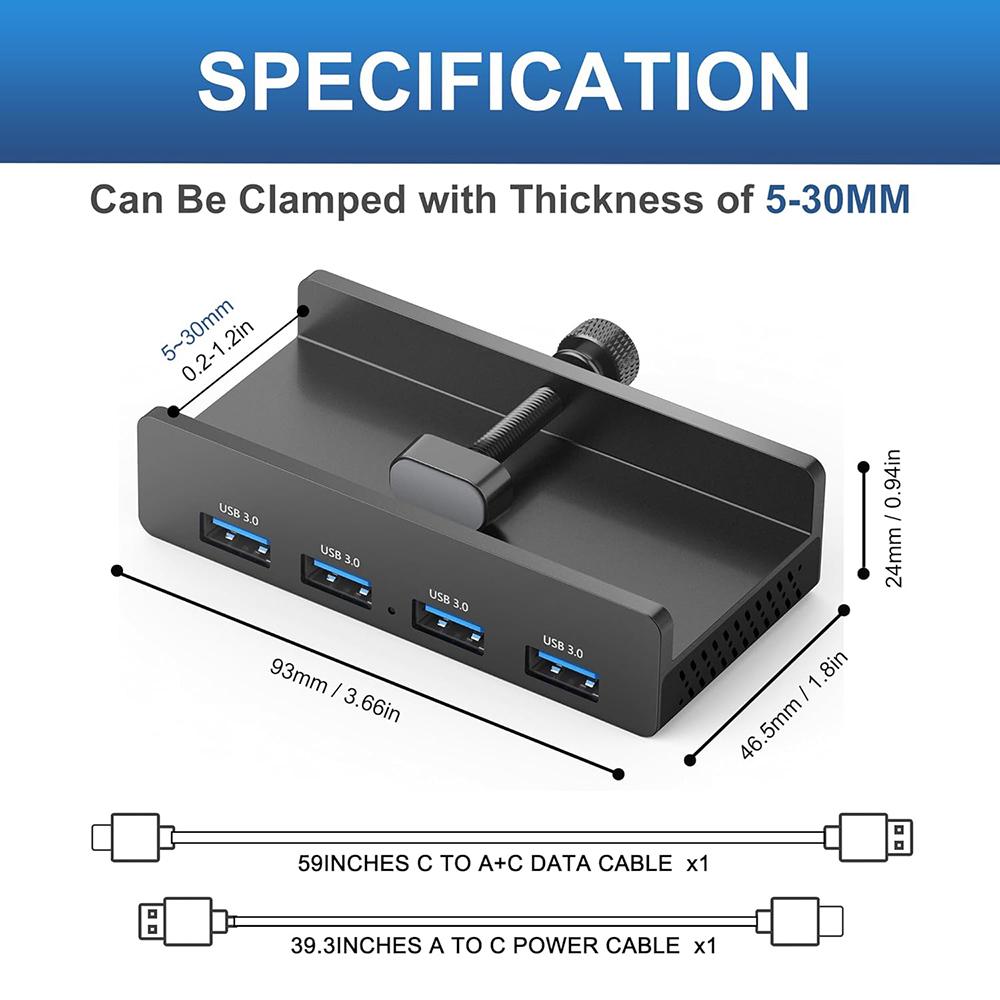 HCL-4A-Pro 4 Ports USB 3.0 Hub 5Gbps Data Transfer Driver Free Clip On External Dock Station