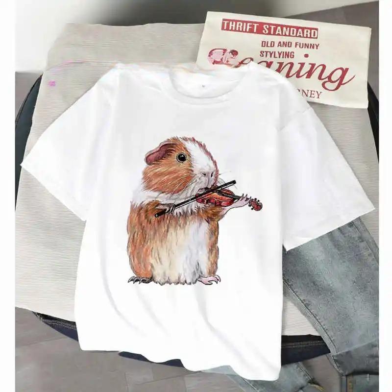 Womens Funny T Shirt Guinea Pig Summer Short Sleeves 2026 Harajuku Kawaii Animals Holiday TShirt Female Fashion Spring Tops