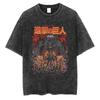 Anime Attack Titan Retro Wash Bedrucktes T-Shirt Mikasa Ackerman Eren Jaeger Freie Flügel Muster Herren Sommer T-Shirt