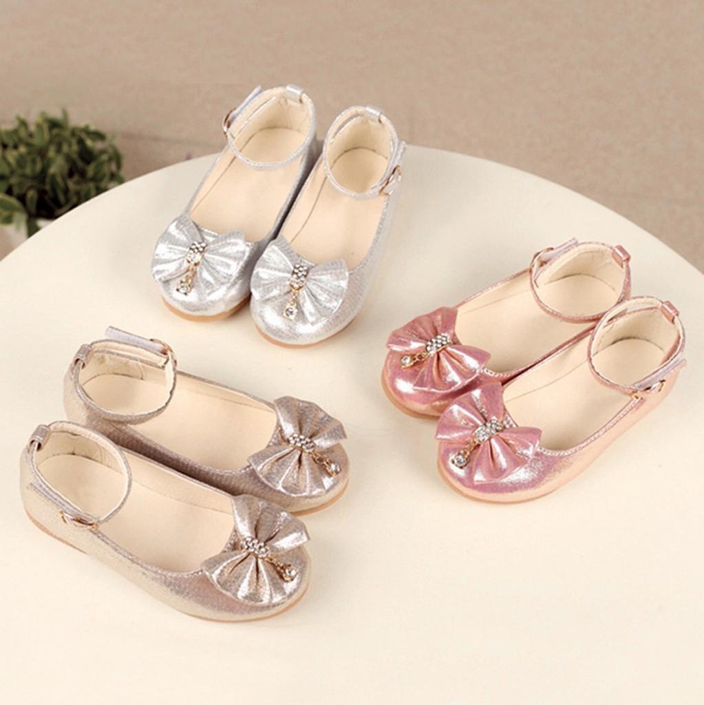 Children Infant Kids Baby Girls Bowknot Crystal Dance Shallow Single Shoes