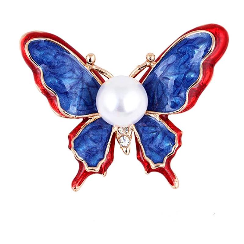 High-Grade Gold-Plated Red-Blue Drip Oil 3D Butterfly Lapel Pin Accessory.