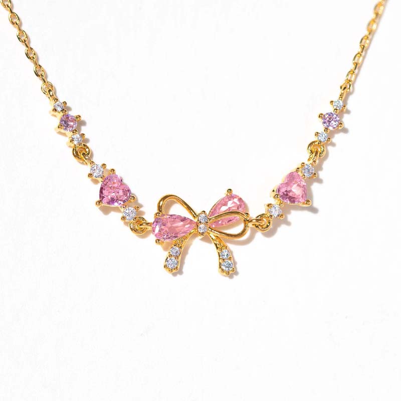 Y2K Pink Zircon Bowknot Love Heart Chain Bracelets For Women Exquisite Shiny Crystal Adjustable Bracelets Birthday Jewelry Gift