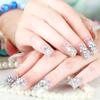 24Pcs Long Press On Nails With Glitter Diamond Pearl Bowknot And Crown Design Artificial Acrylic Fake Nail Tips