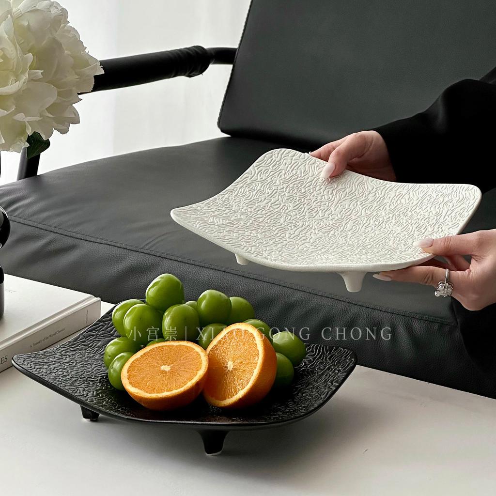 Ceramic High-legged Tray Water Ripples Candy Bowl Fruit Platter Desktop Storage Container Fruit Platter Dessert Plate