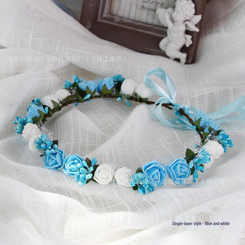Small PE Rose Flower Headband for Bridesmaid Photography and Decoration