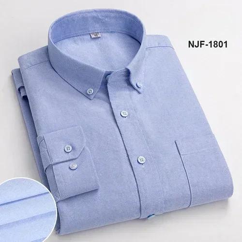 Spring and Autumn Men's Pure Cotton Long Sleeved Shirts for Middle and Youth Leisure All Cotton Oxford Plaid Plus Size Shirts