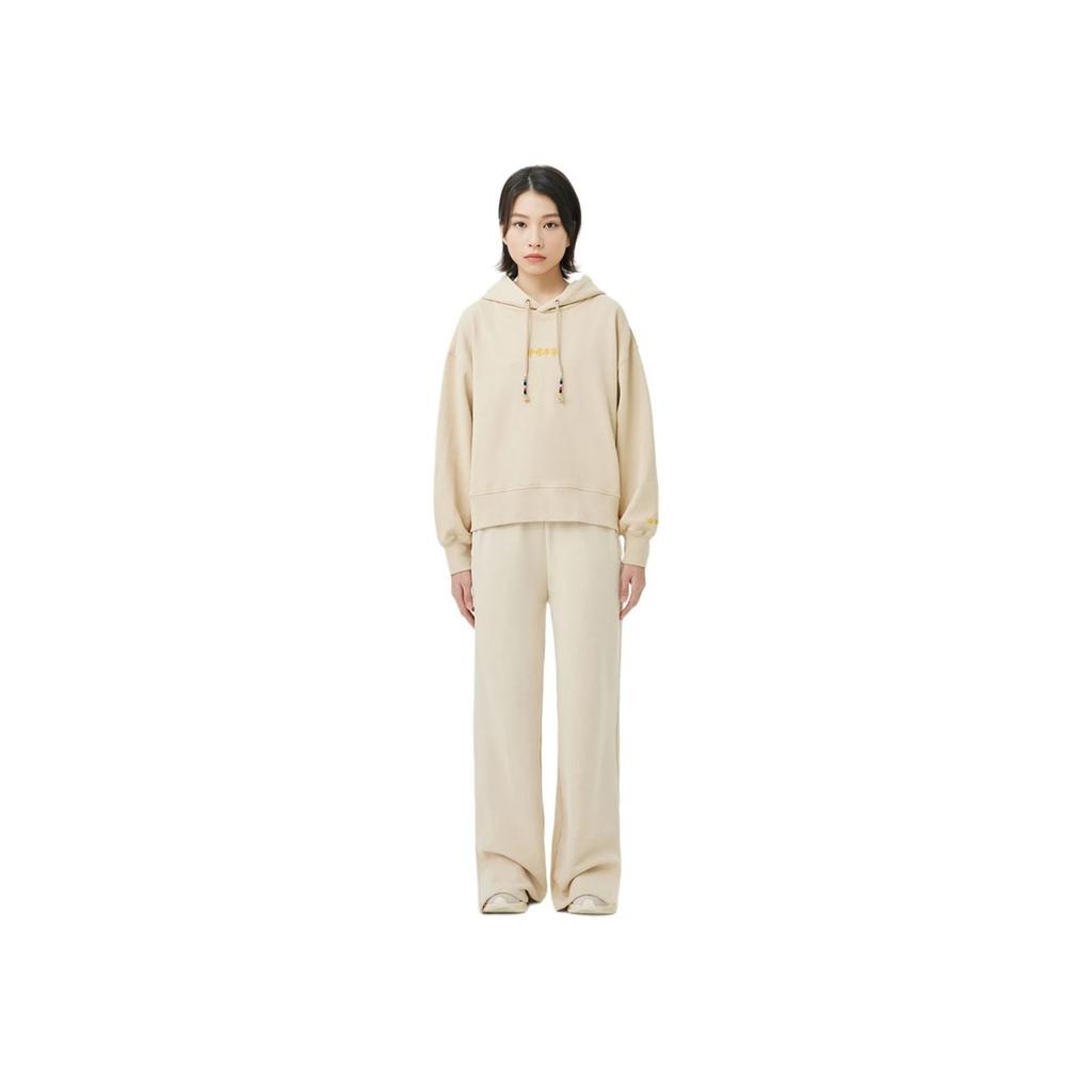 Li Ning Solid Color Logo Embroidered Loose Pullover Hoodie Women Hoodies Light-Milk-Brown AWDT264-5