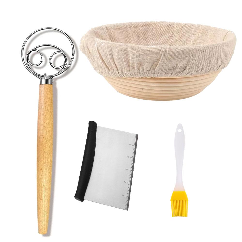 Dough Whisk Stainless Steel Bread Beater for Sourdough Bread Dough Mixer Hand Wooden Handle Kitchen Whisking Mixing Tools