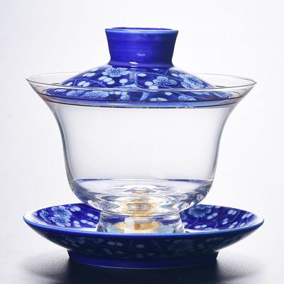 Enamel Colored Glass Gaiwan Puer Tea Bowls Crystal Tea Bowl Tureen Lid Bowl Lotus Hand Drawing Gaiwan for Travel Gai Wan Cup Set