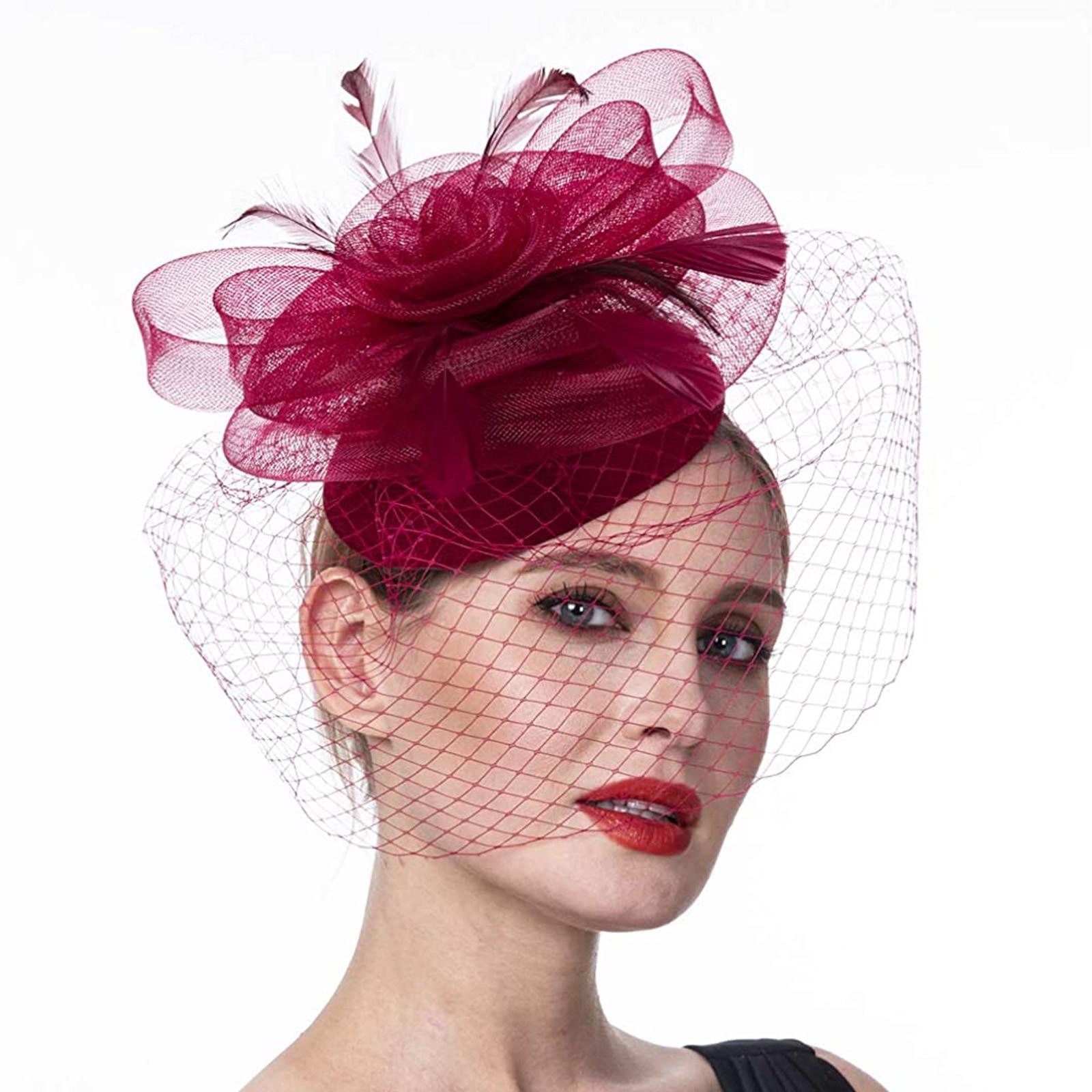 

(проектор)Женщины Девушки Сетка Чародеи Шляпа Коктейльная Вечеринка Оголовье Головной Убор Свадебная Шляпа One Size винный