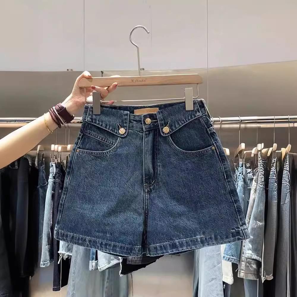 Summer Denim Shorts Women's Trendy Versatile High-Waisted Loose-Fit Straight-Leg Casual Mid-Length Wide-Leg Vintage Pants