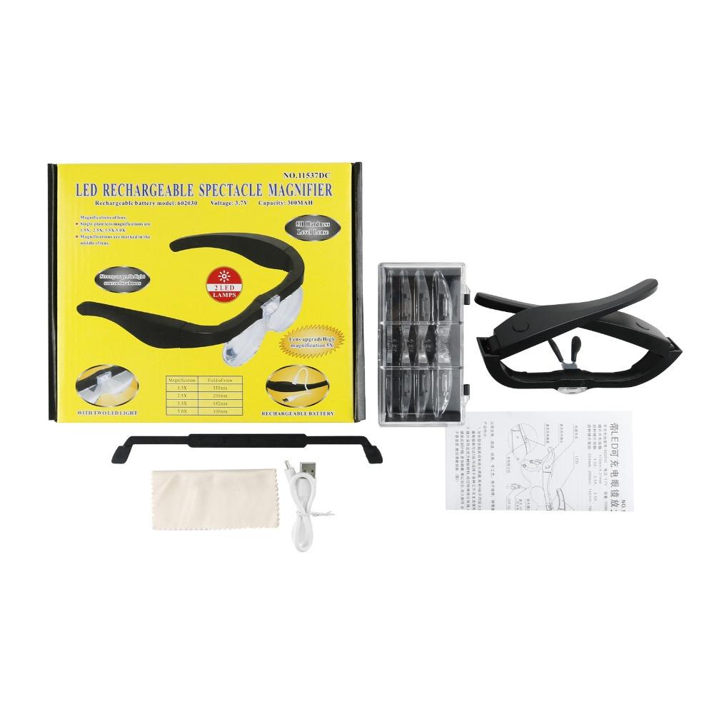 Magnifying Glasses Magnifier1.5X 2.5X 3.5X 5.0X USB Rechargeable with LED Light for Reading Jewelers Watchmaker Repair Wearing
