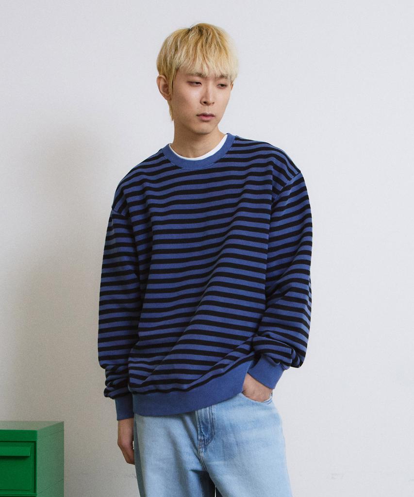 ADERNM Pigment Dyed Stripe Line Sweatshirt (Blue)