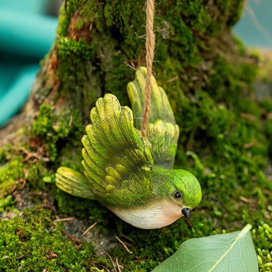 Balcony Bird Decor 3Pcs Resin Hanging Ornament, Hand-Painted Figurine with Jute String, Weather Resistant Garden Accents Weatherproof Outdoor