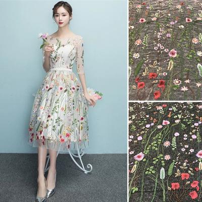 Vintage-Style Polyester Lace Fabric with Flower Floral Lace Embroidery