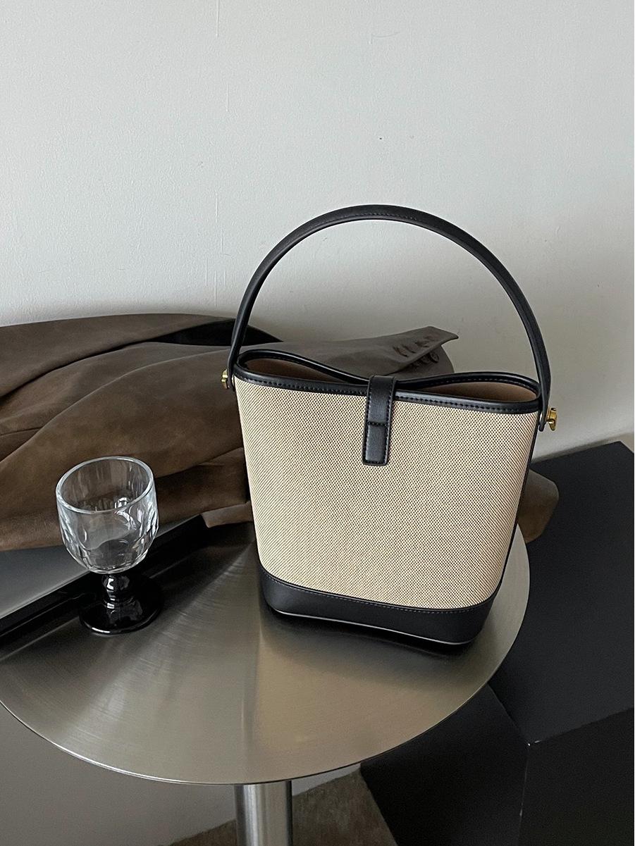 

Exquisite Women s Large Canvas & Leather Crossbody Bucket Bag чёрный