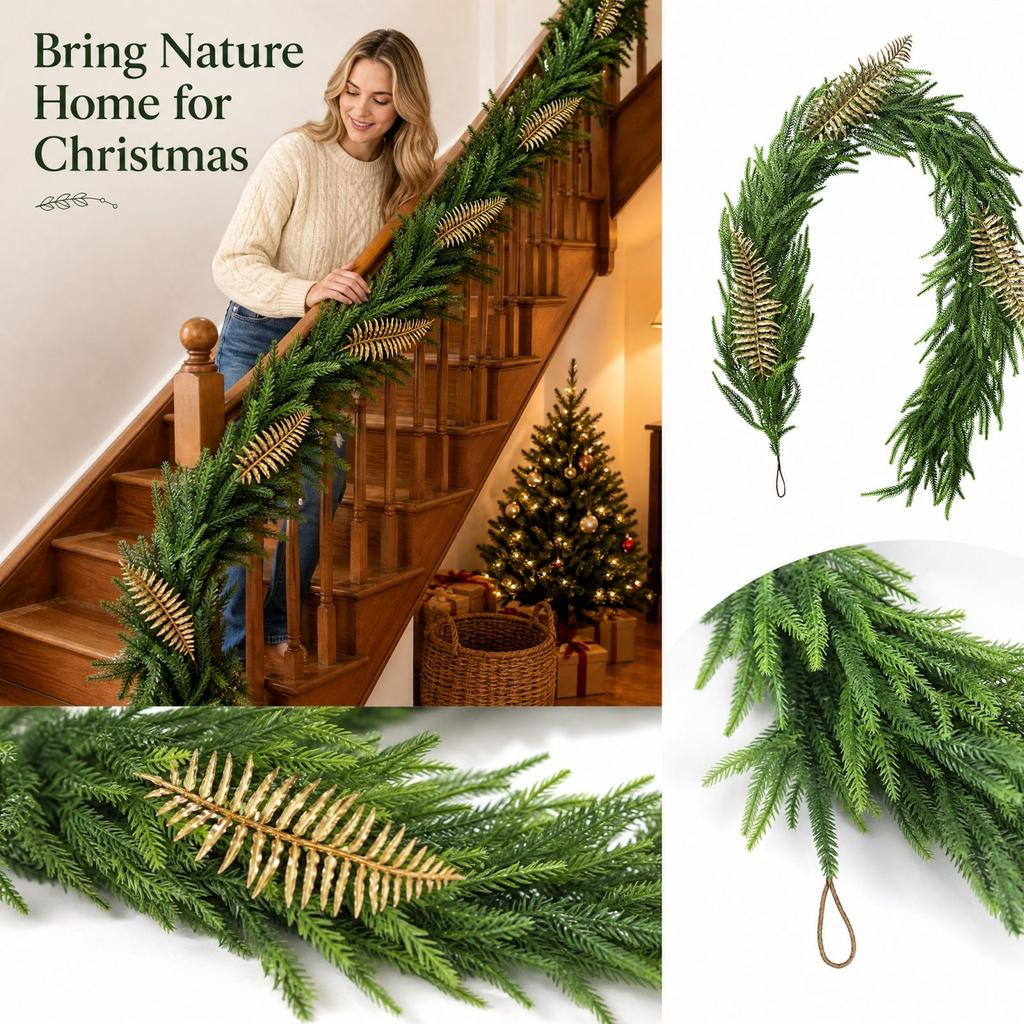 1.8m Artificial Christmas Garland with Green Needles for Window Display Holiday Decor