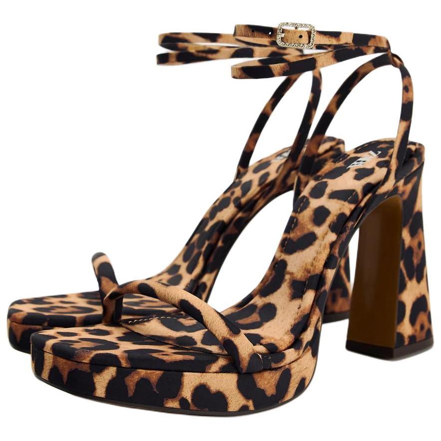 Zara Casual Versatile High Heel Sandals Women sandals Leopard-Print 12342410195