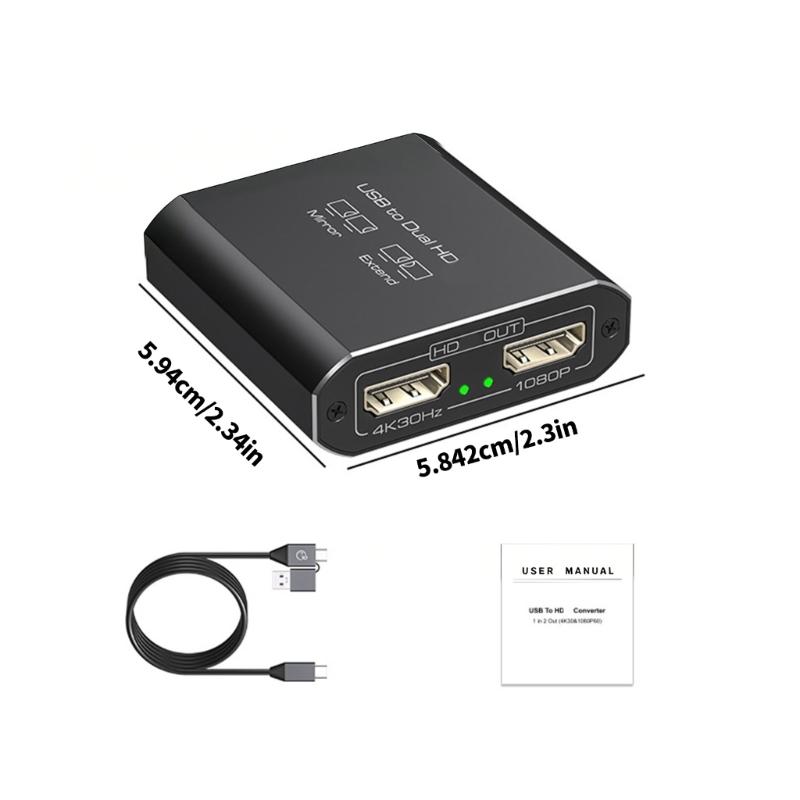 USB To HDTV Splitter 1080P@60Hz Resolution 1 IN 2 OUT Double HDTV Adapter Support Extended for PC Desktop