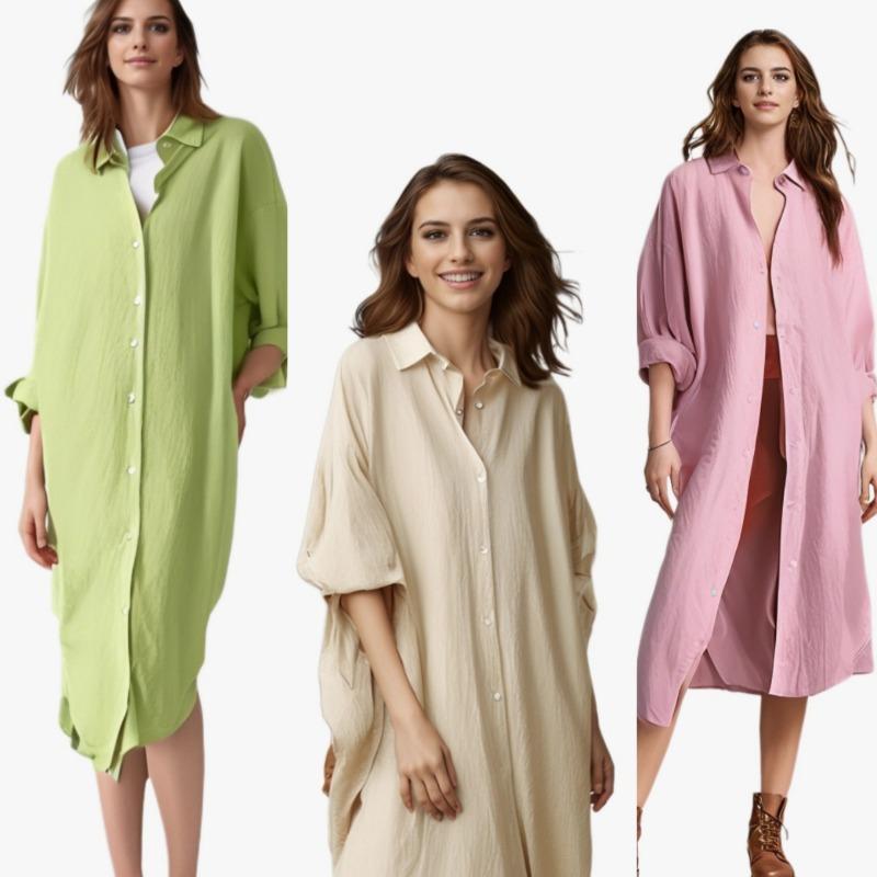 Camicia da donna taglia forte primaverile e autunnale con protezione solare, camicia a taschino media lunga casual ampia
