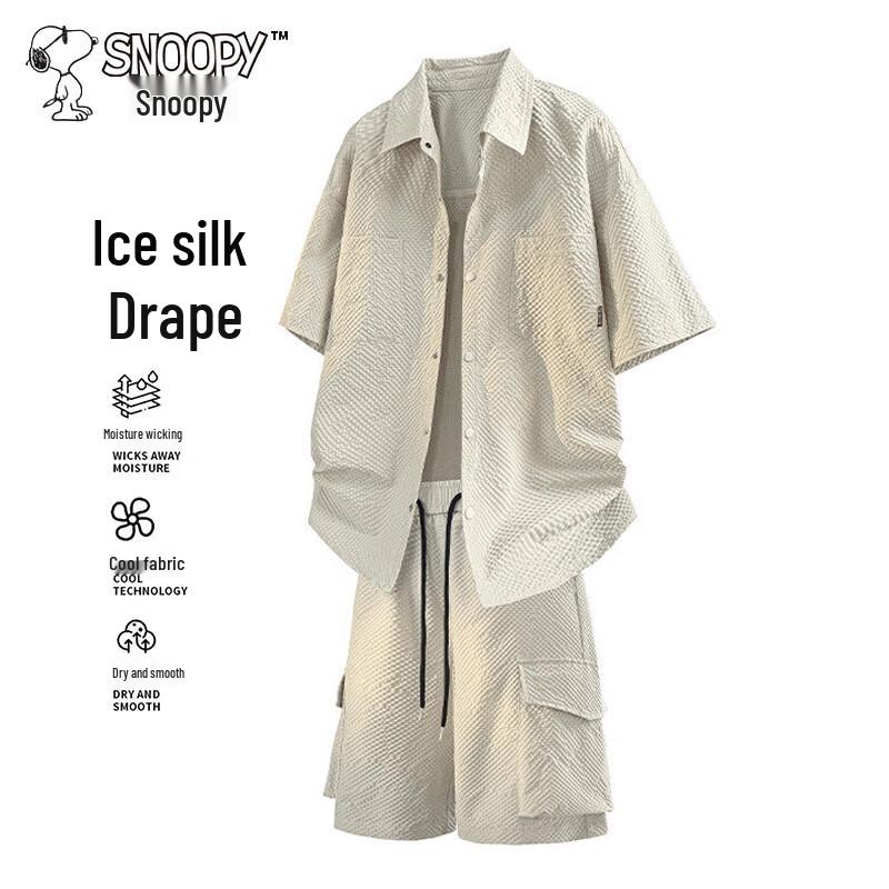 

SNOOPY Men s Summer Ice Silk Short Sleeve Shirt & Shorts Set 3XL
