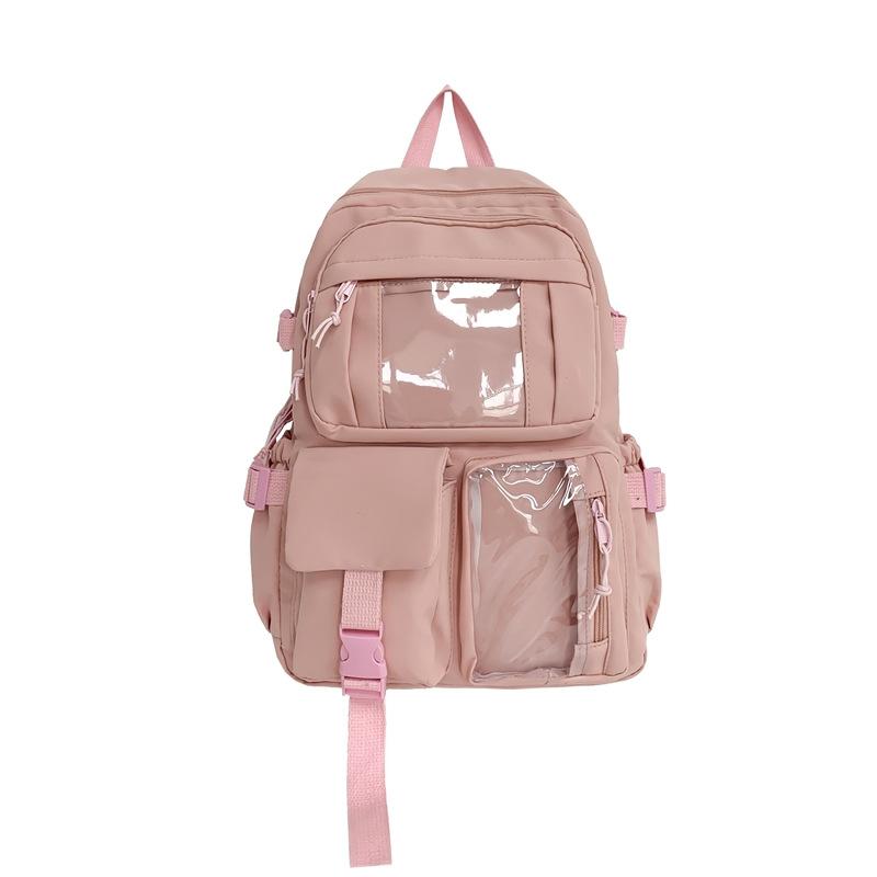 Retro Solid Color Small Fresh Backpack Casual Student Schoolbag Female Junior High School Student Large Capacity College Student Commuting Shoulder