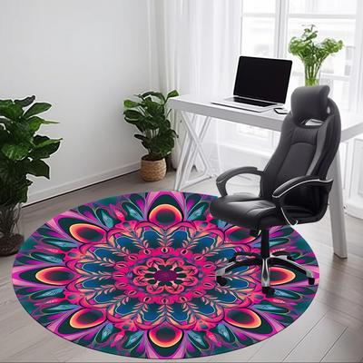1pc Psychedelic Mandala Carpet, Round Non Slip Durable Large Size Office Carpet, Suitable for Office