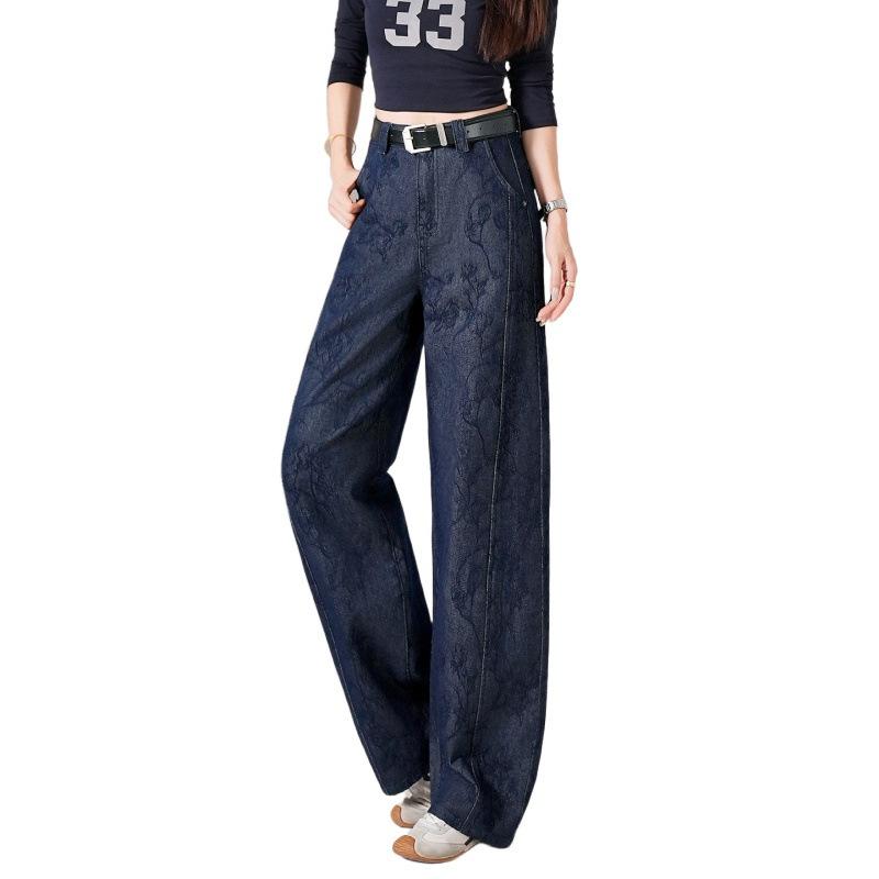 Autumn jeans retro wide-leg pants high waist loose and thin casual washed straight trousers versatile fashionable blue
