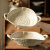 Handmade Coarse Pottery Binaural Plate Retro Salad Plate B & B Restaurant Bread Tableware Bowl Household Soup Bowl Binaural Bowl