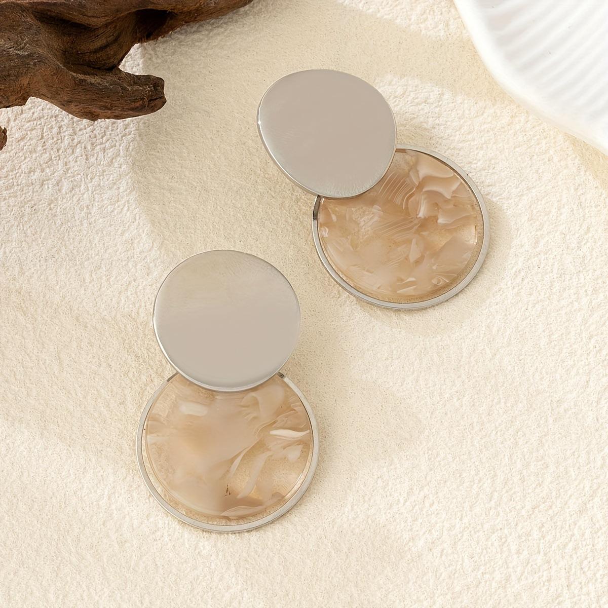 Пара серег с геометрическим дизайном, сочетающих металл и акрил, простой дизайн, элегантная индивидуальность, высокий стиль