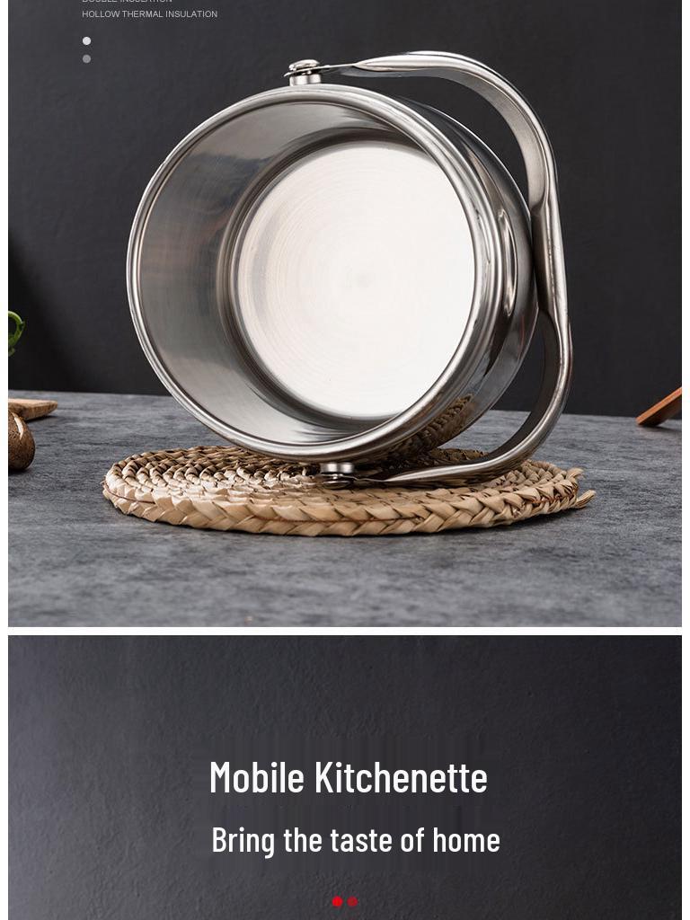 Doppellagige isolierte Edelstahl-Lunchbox – Trommelförmiges Bento für Schüler & Berufstätige.