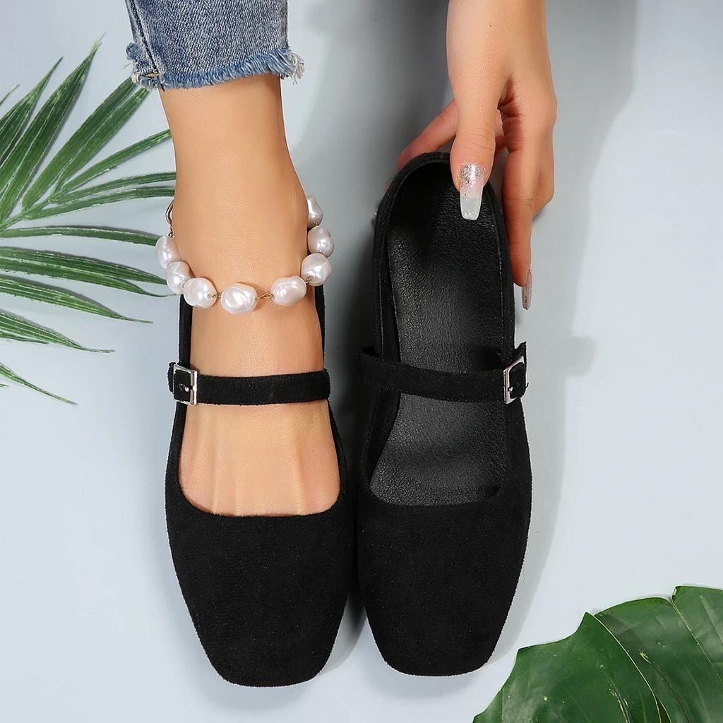 2025 Mary Jane Ballet Flats Women Black Shoes Ladies Comfortable Soft Square Toe Flat Shoes for Women Sapatos Femininos