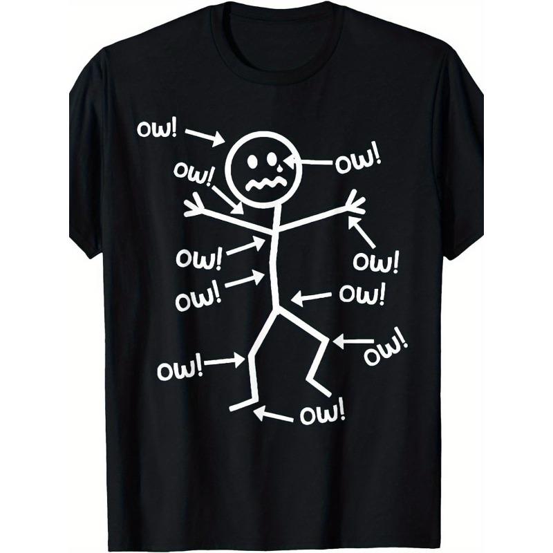 Men s Funny Ow Ow Ow Ow Ow Ow Character Graphic TShirt Novelty Funny Face Design with Ow Text & Cartoonish Pain Expression Casual Round Neck 2XL чёрный