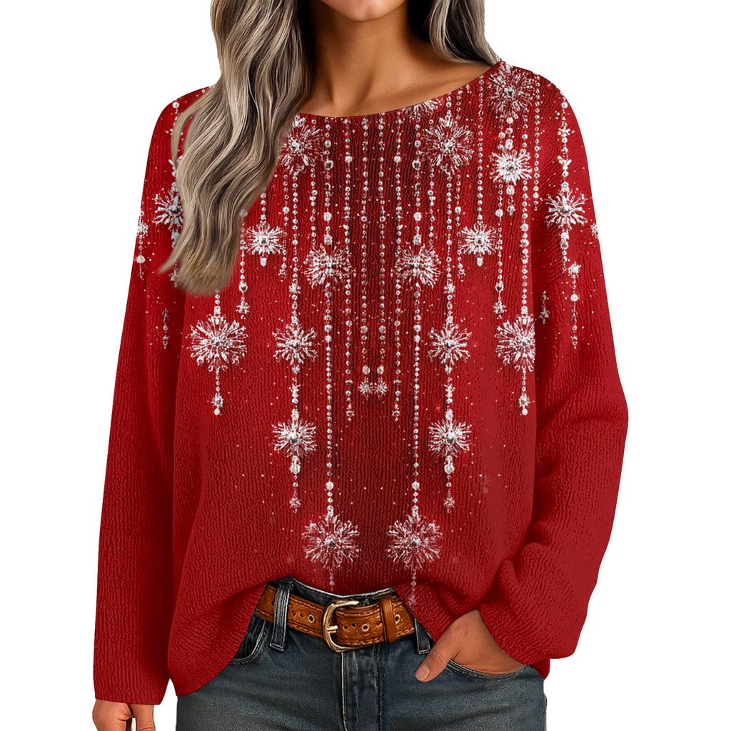 Womens  Fall Sweaters Long Sleeve Print Tops Pullover Sweaters Loose Dressy Casual Basic Clothes