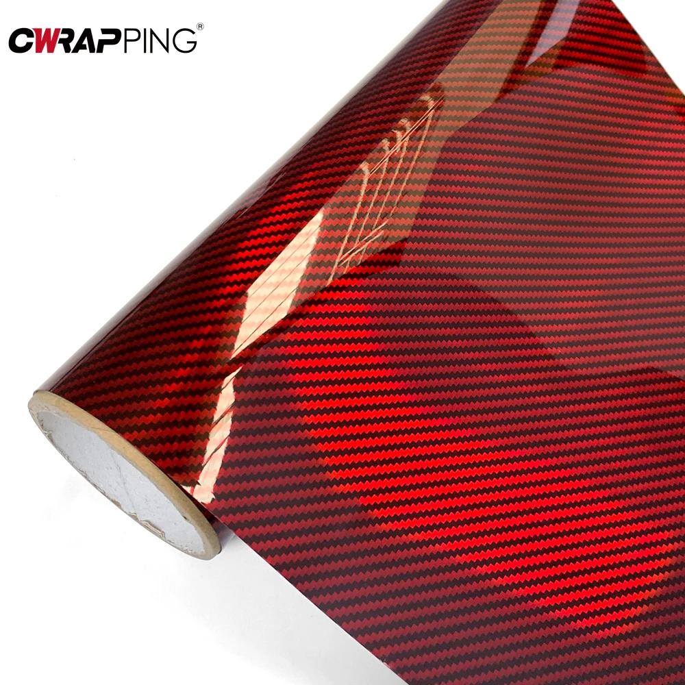 Carbon Fiber Vinyl Wrap Film Goosy Red Waterproof Self-adhesive Pvc Film DIY Decorative Stickers for Women Car Decor Accessories