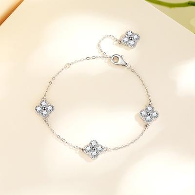 S999 Pure Silver Clover Bracelet Female Diamond Light Luxury Minority Design Hand Jewelry