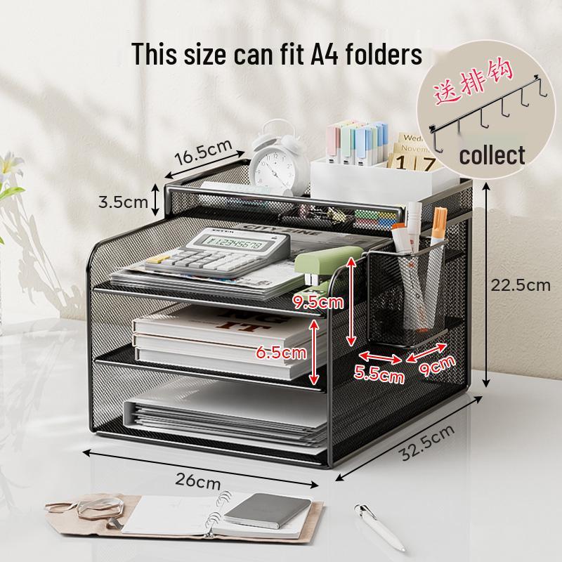 Desktop Metal File and Document Holder - Layered Office Rack & Book Stand