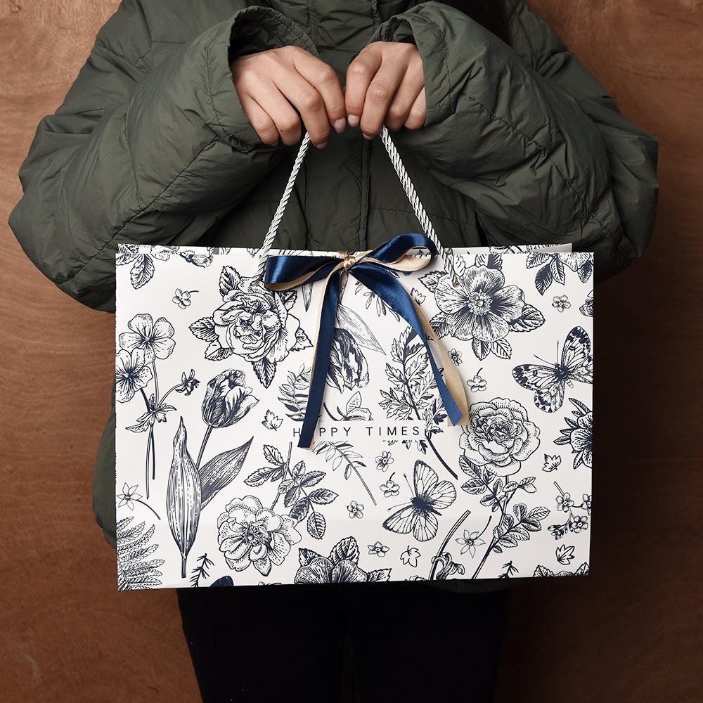 12pcs Small Gift Bags with Handles and Ribbon Party Favor Bags Paper Gift Bag with Flowers Printed Gift Wrap Bags Elegant Gift Bags with Handles