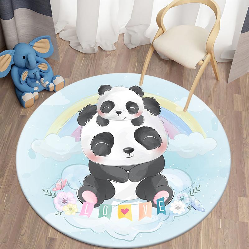 Round Rug Home Decor Rug Cartoon Animal Pattern Rug Floor Mat Kids Bathroom Living Room Decor Rug