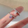 Adorable Heart Shaped Purple Diamond Chain Ring Stunning Geometric Design Women For
